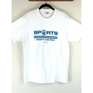 Sporty & Rich Logo T Shirt White Blue Graphic Tee USA Made Mens M Unisex
